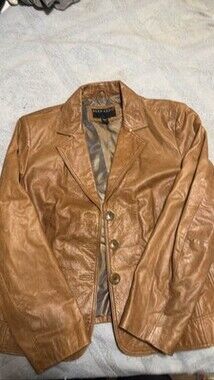 Bernardo Women's Tan Leather Blazer Jacket Button Front